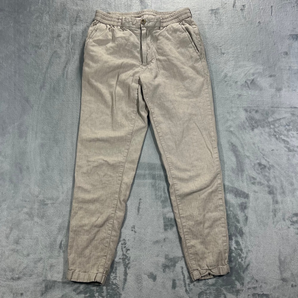 BANANA REPUBLIC Mason Athletic Tapered Pant Mens 31x32 Beige Linen Blend Trouser
